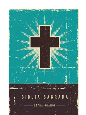 BÍBLIA RETRÔ TURQUESA  CRUZ- LETRA GRANDE